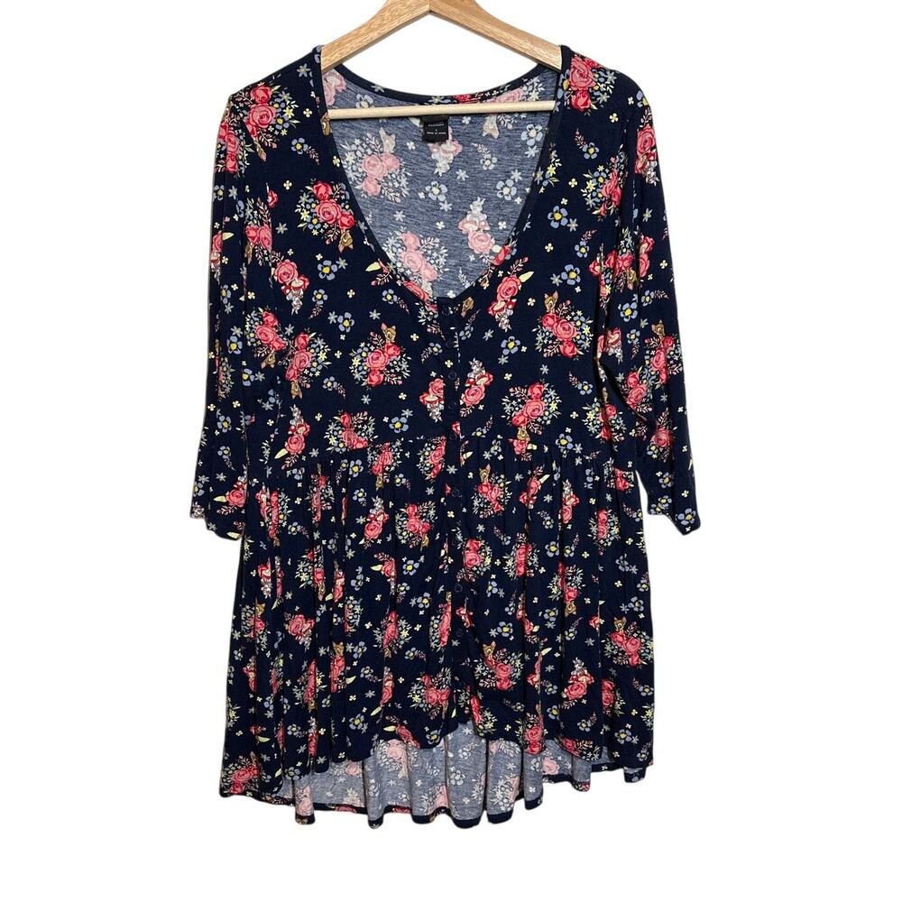 Torrid x Disney Bambi Thumper Floral Knit Babydoll Tunic Top Sz 1=1X Cottagecore